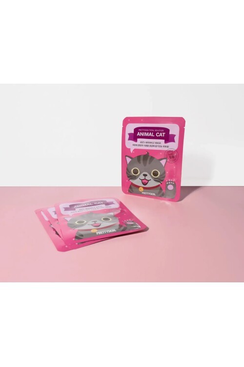 PS PRETTYSKIN Animal Cat Anti-Wrinkle Mask 25 gr | Kırışıklık Karşıtı Nemlendirici Kağıt Yüz Maskesi 4lü Set