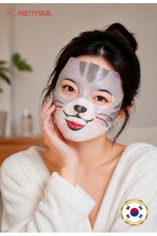 PS PRETTYSKIN Animal Cat Anti-Wrinkle Mask 25 gr | Kırışıklık Karşıtı Nemlendirici Kağıt Yüz Maskesi 4lü Set