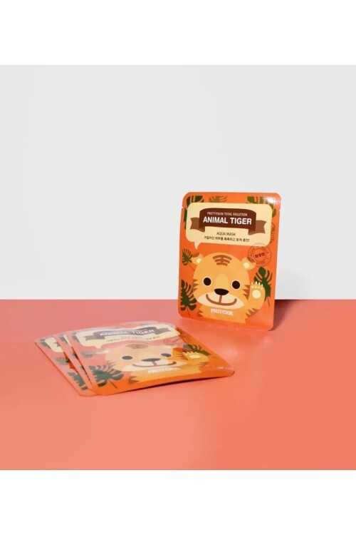 PS PRETTYSKIN Animal Tiger Aqua Mask 25gr | Nemlendirici Kaplan Desenli Kağıt Yüz Maskesi 4lü Set