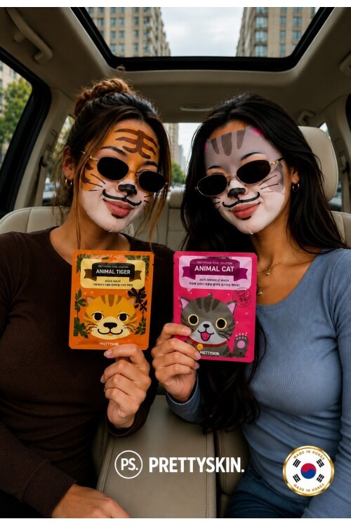 PS PRETTYSKIN Animal Tiger Aqua Mask & Animal Cat Anti-Wrinkle Mask 6lı Set 25g