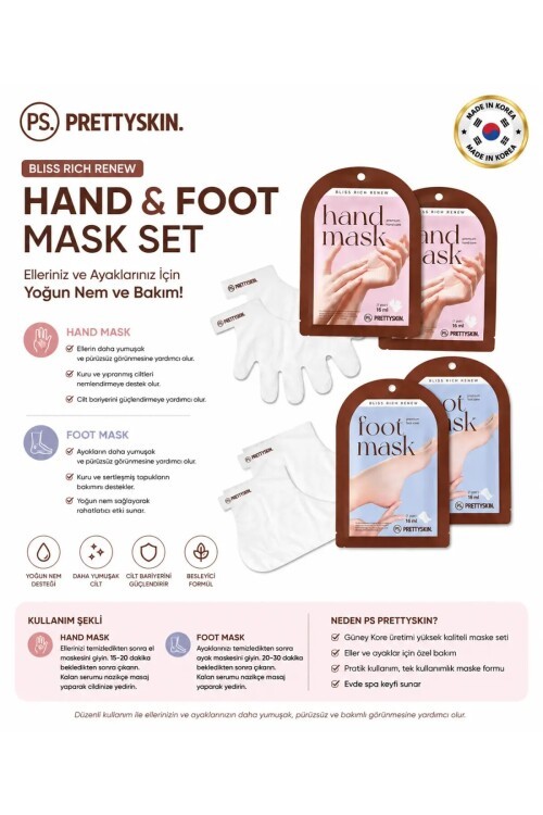PS PRETTYSKIN Bliss Rich Renew Nemlendirici El Bakım Maskesi ve Nemlendirici Ayak Bakım Maskesi