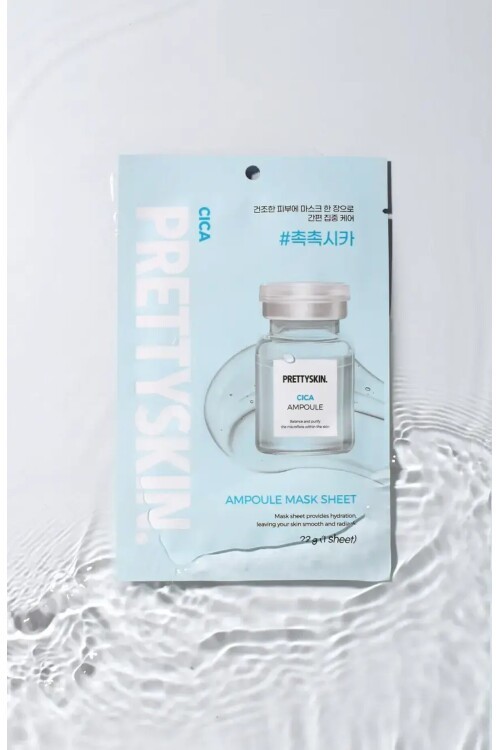 PS PRETTYSKIN Cica Ampoule Mask Sheet 23g | Cilt Yatıştırıcı Nemlendirici Kağıt Yüz Maskesi 5li Set