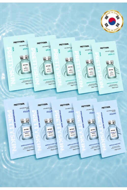 PS PRETTYSKIN Cica Ampoule Mask Sheet 23g& PS PRETTYSKIN Hyaluronic Acid Ampoule Mask Sheet 23g  10LU SET