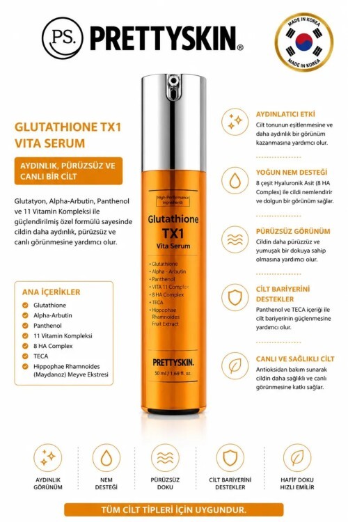 PS PRETTYSKIN Glutathione TX1 Vita Serum 50 ml | Aydınlatıcı ve Leke Karşıtı Cilt Serumu