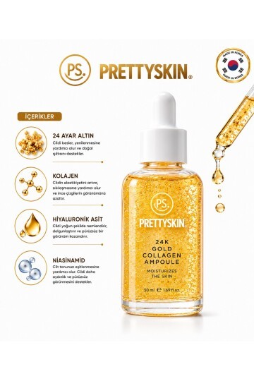 PS PRETTYSKIN 24K Gold Collagen Ampoule 50 ml | Altın ve Kolajen İçerikli Sıkılaştırıcı Yüz Serumu