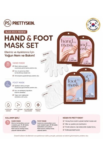 PS PRETTYSKIN Bliss Rich Renew Nemlendirici El Bakım Maskesi ve Nemlendirici Ayak Bakım Maskesi
