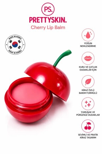 PS PRETTYSKIN Cherry Lip Balm 9 gr | Nemlendirici Kiraz Özlü Dudak Bakım Balmı