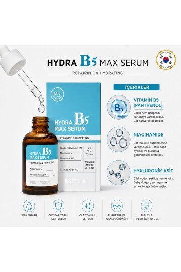 PS PRETTYSKIN Hydra B5 Max Serum 50 ml | Niacinamide %10 & Panthenol %10 Nemlendirici Leke Karşıtı Yüz Serumu