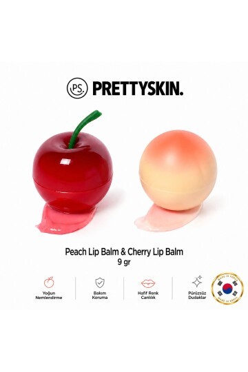 PS PRETTYSKIN Peach Lip Balm  & Cherry Lip Balm 9g